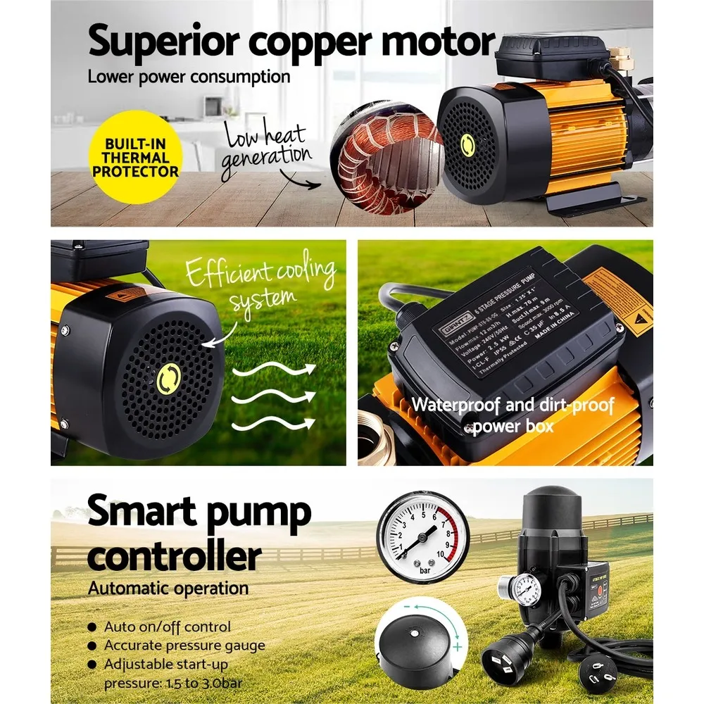 5-Stage Water Pump Pressure Rain Tank Garden Farm House Irrigation 2000W Controller 6000L/H 50m Lift - Image 3