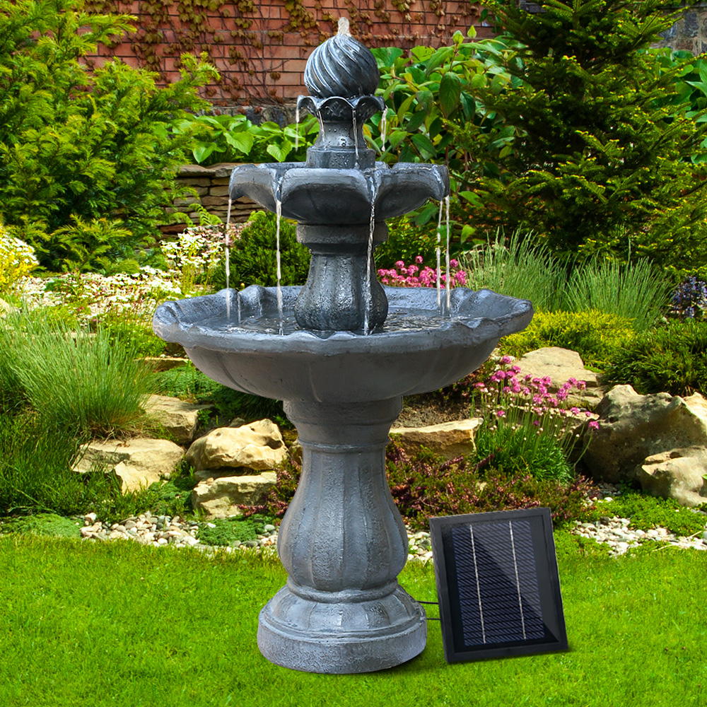 Fontaine d'eau d'extérieur Solar Power Garden 3 Tier Bowl Cascade Water  Feature Fountain Outdoor Patio Pump