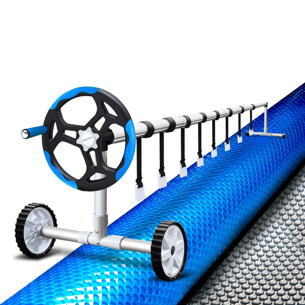 Aqua Buddy 10.5x4.2m Pool Cover 500 Micron Blue with 5.5m Roller