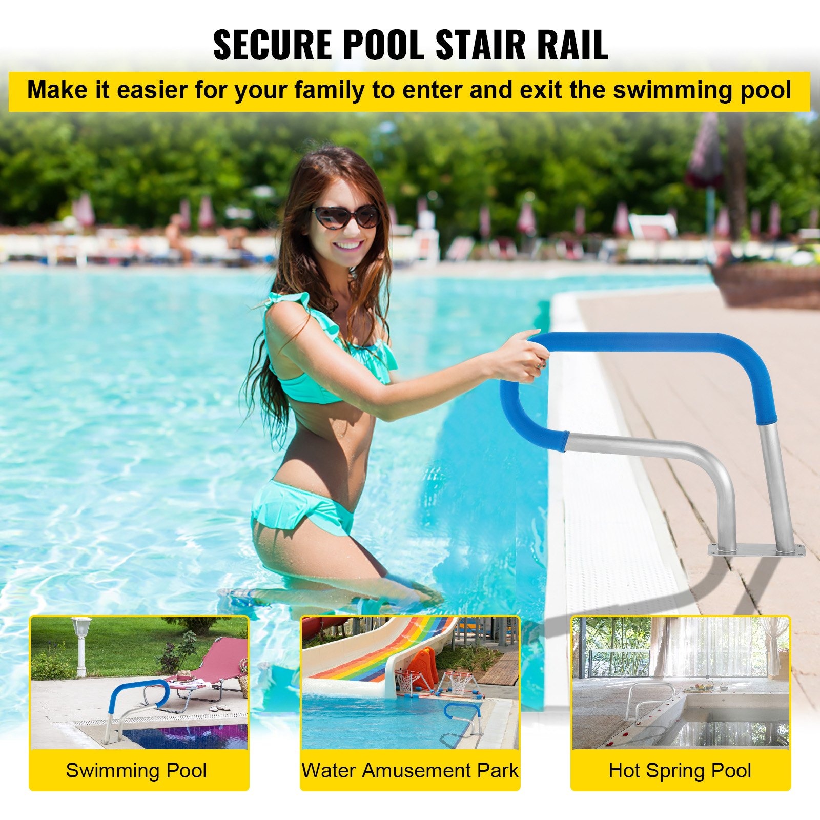 VEVOR Pool Rail 30x22 Stainless Steel Handrail 250LBS Blue Grip - Image 2