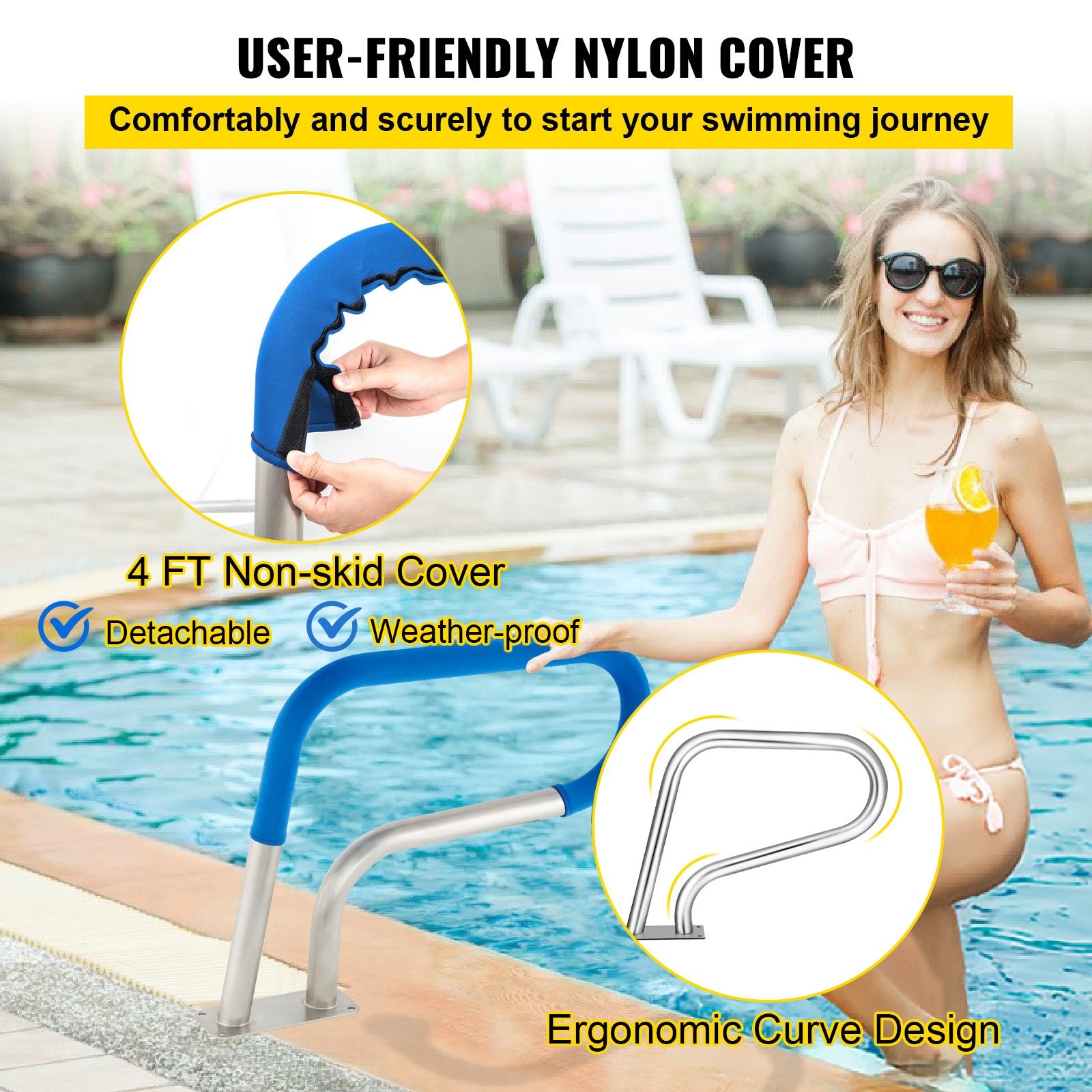 VEVOR Pool Rail 30x22 Stainless Steel Handrail 250LBS Blue Grip - Image 11