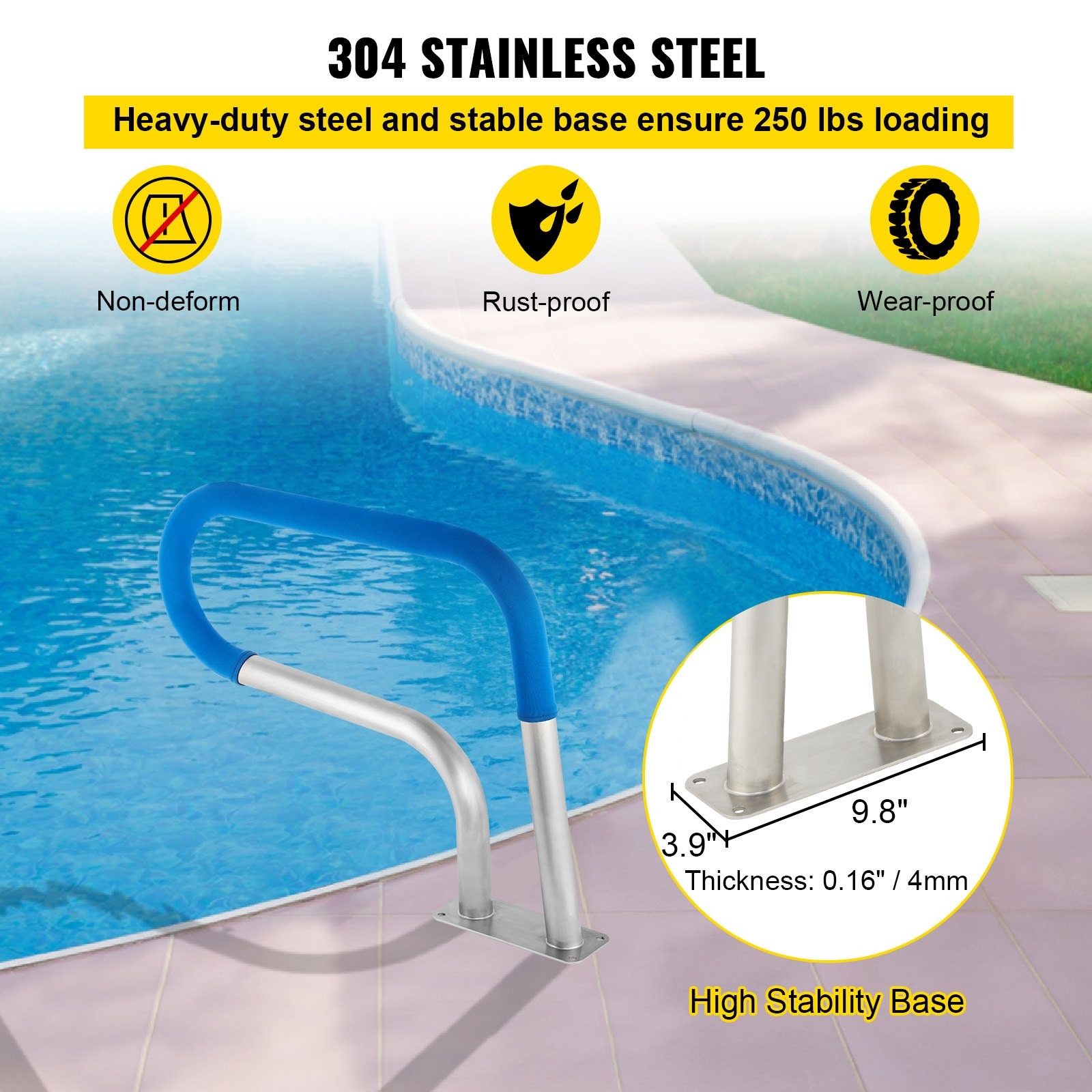 VEVOR Pool Rail 30x22 Stainless Steel Handrail 250LBS Blue Grip - Image 10