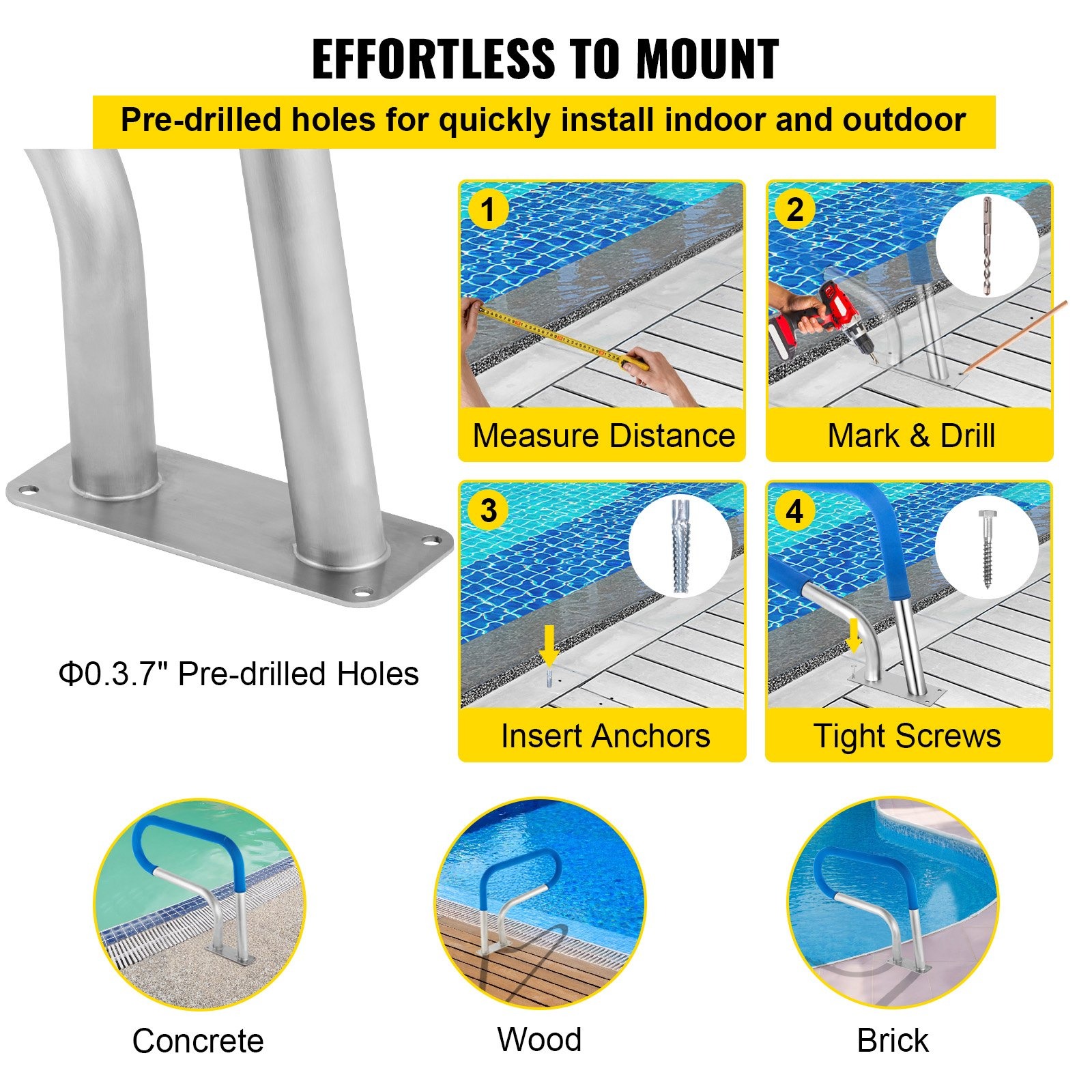 VEVOR Pool Rail 30x22 Stainless Steel Handrail 250LBS Blue Grip - Image 9