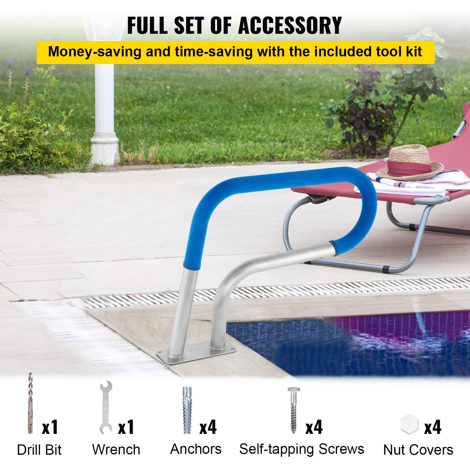 VEVOR Pool Rail 30x22 Stainless Steel Handrail 250LBS Blue Grip - Image 8