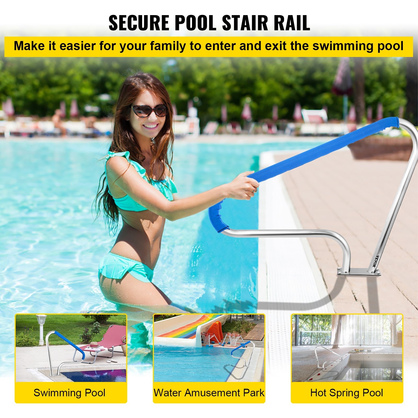 VEVOR Pool Rail 48x36 Stainless Steel Handrail 250LBS Blue Grip - Image 2
