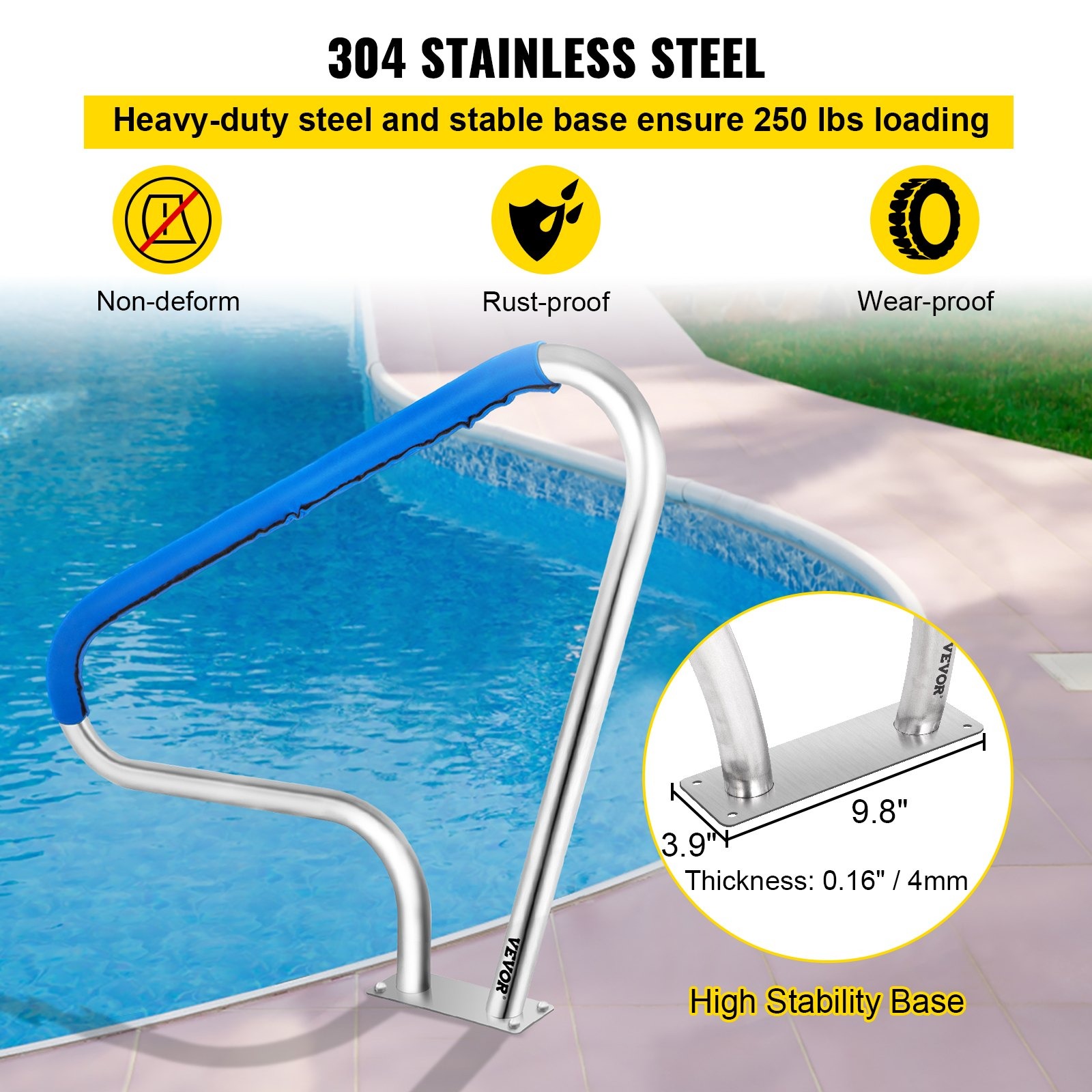 VEVOR Pool Rail 48x36 Stainless Steel Handrail 250LBS Blue Grip - Image 10