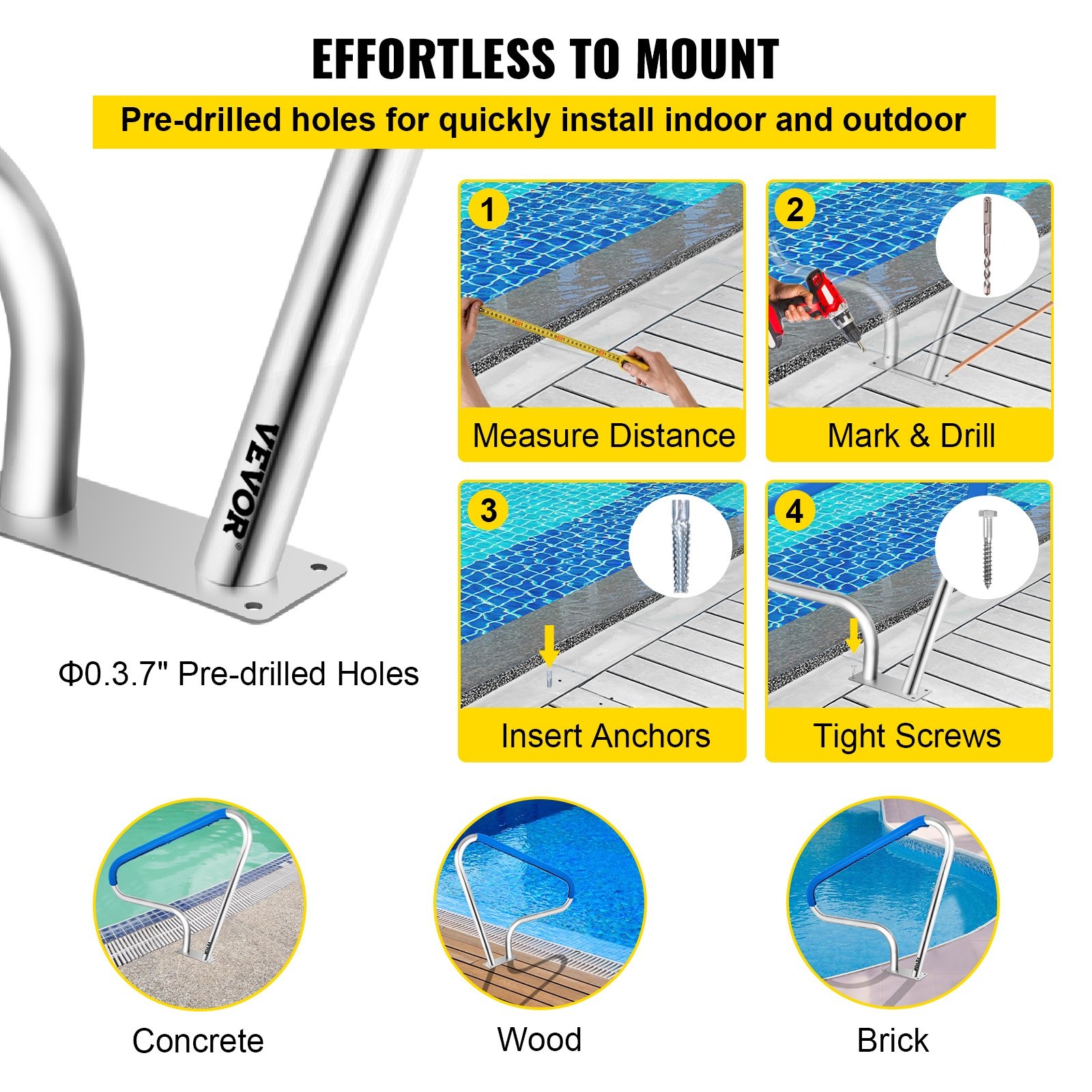 VEVOR Pool Rail 48x36 Stainless Steel Handrail 250LBS Blue Grip - Image 9