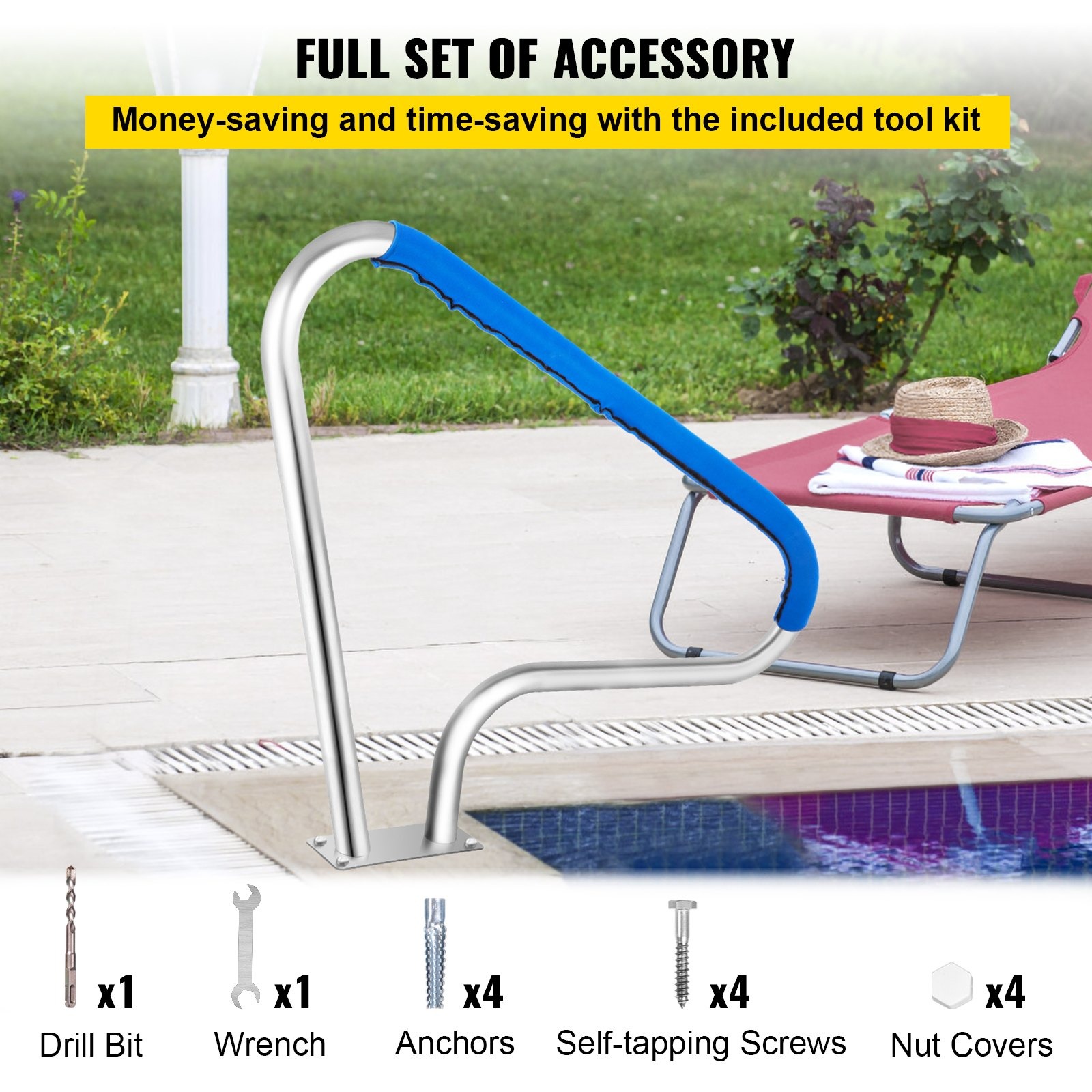 VEVOR Pool Rail 48x36 Stainless Steel Handrail 250LBS Blue Grip - Image 8