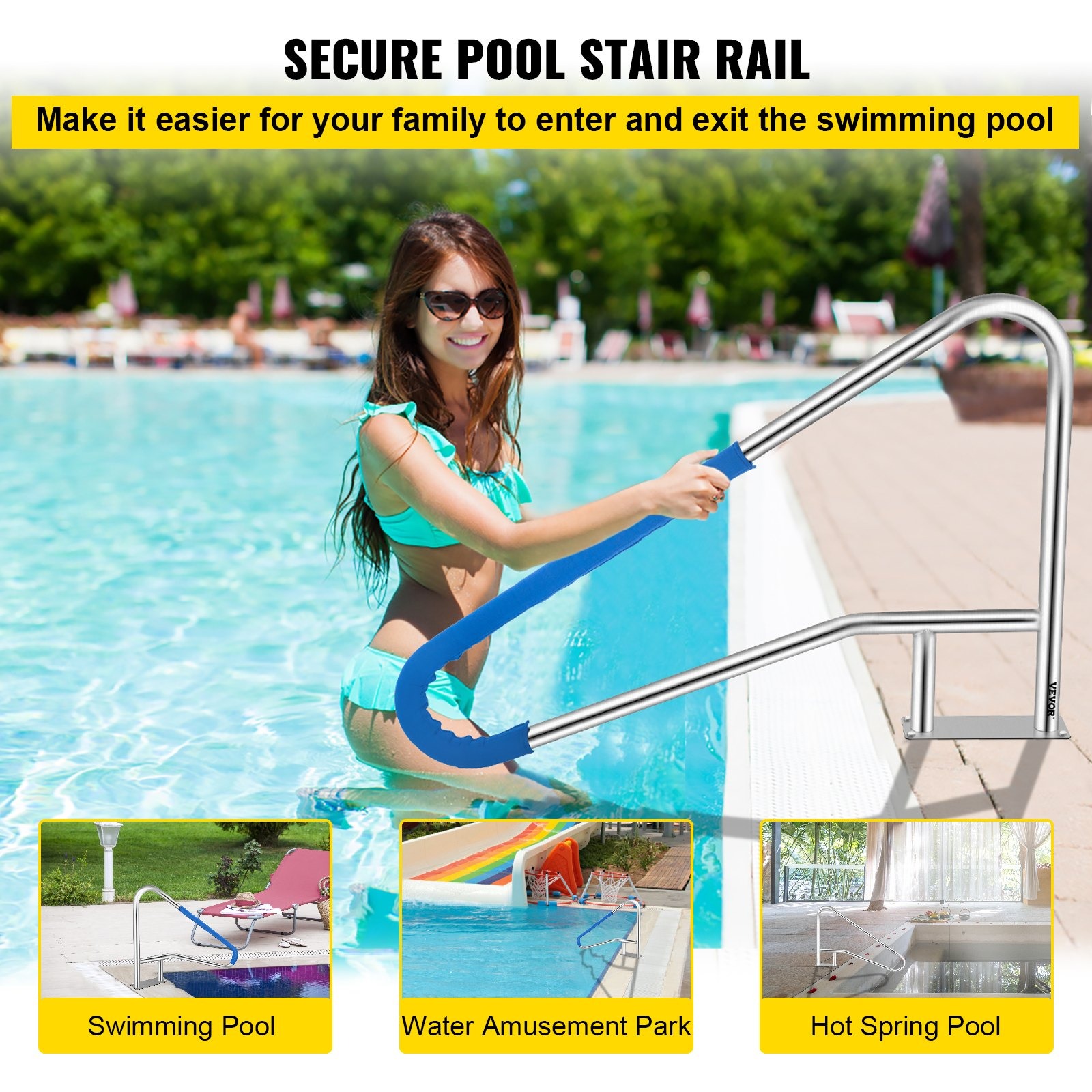 VEVOR Pool Rail 54x36 Stainless Steel Handrail 250LBS Blue Grip - Image 2