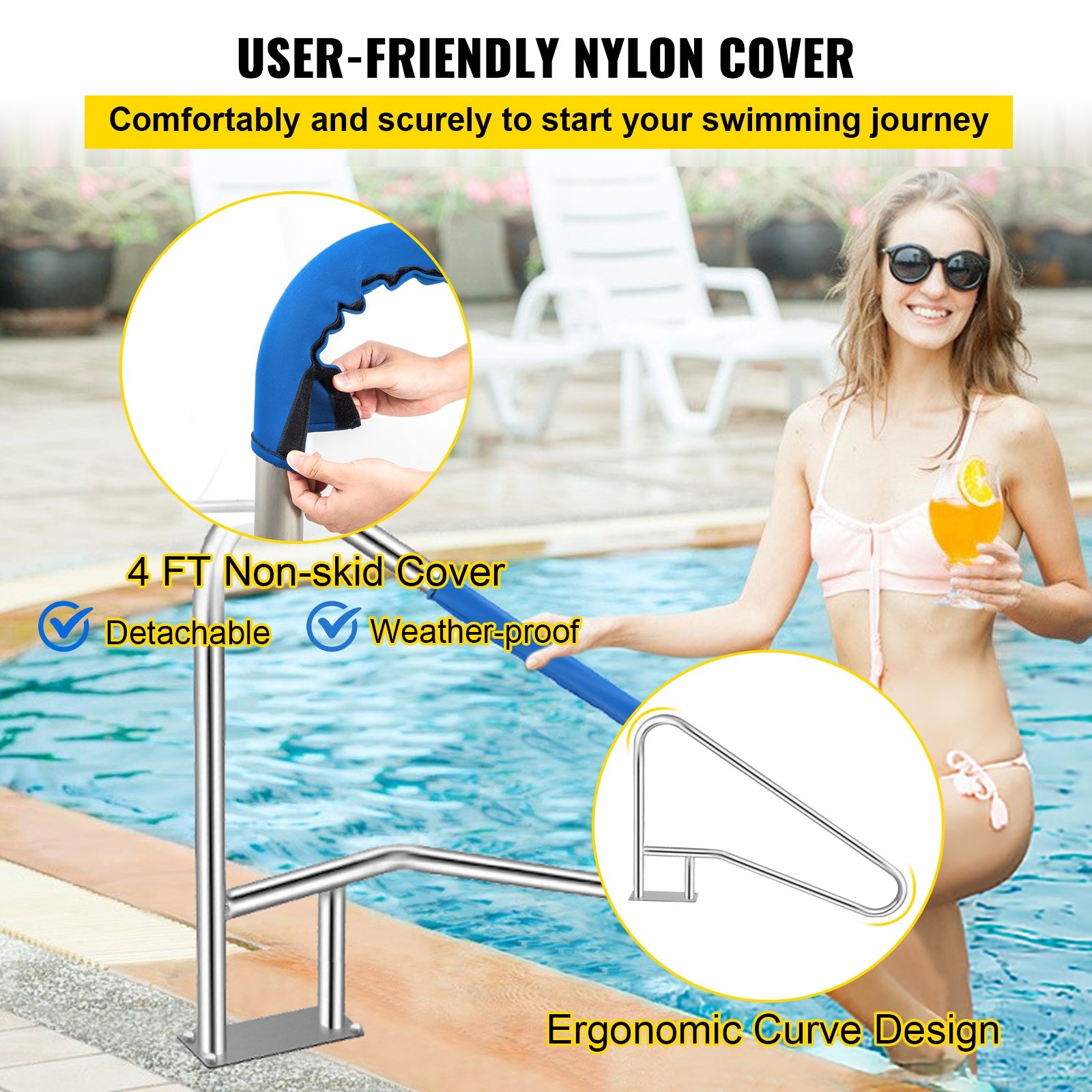 VEVOR Pool Rail 54x36 Stainless Steel Handrail 250LBS Blue Grip - Image 11