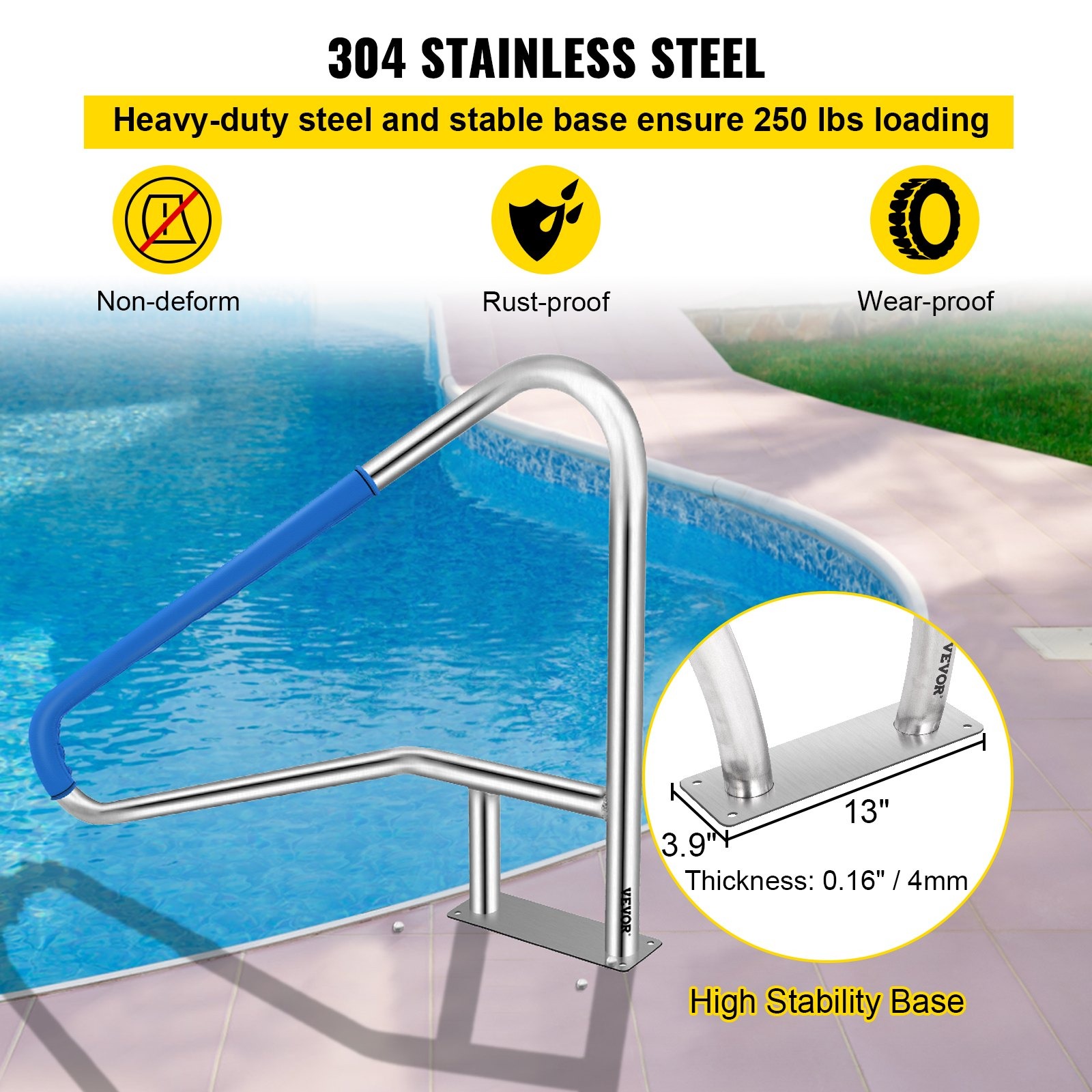 VEVOR Pool Rail 54x36 Stainless Steel Handrail 250LBS Blue Grip - Image 10