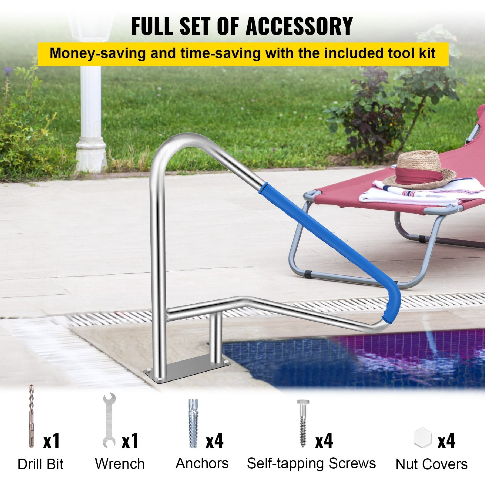 VEVOR Pool Rail 54x36 Stainless Steel Handrail 250LBS Blue Grip - Image 8