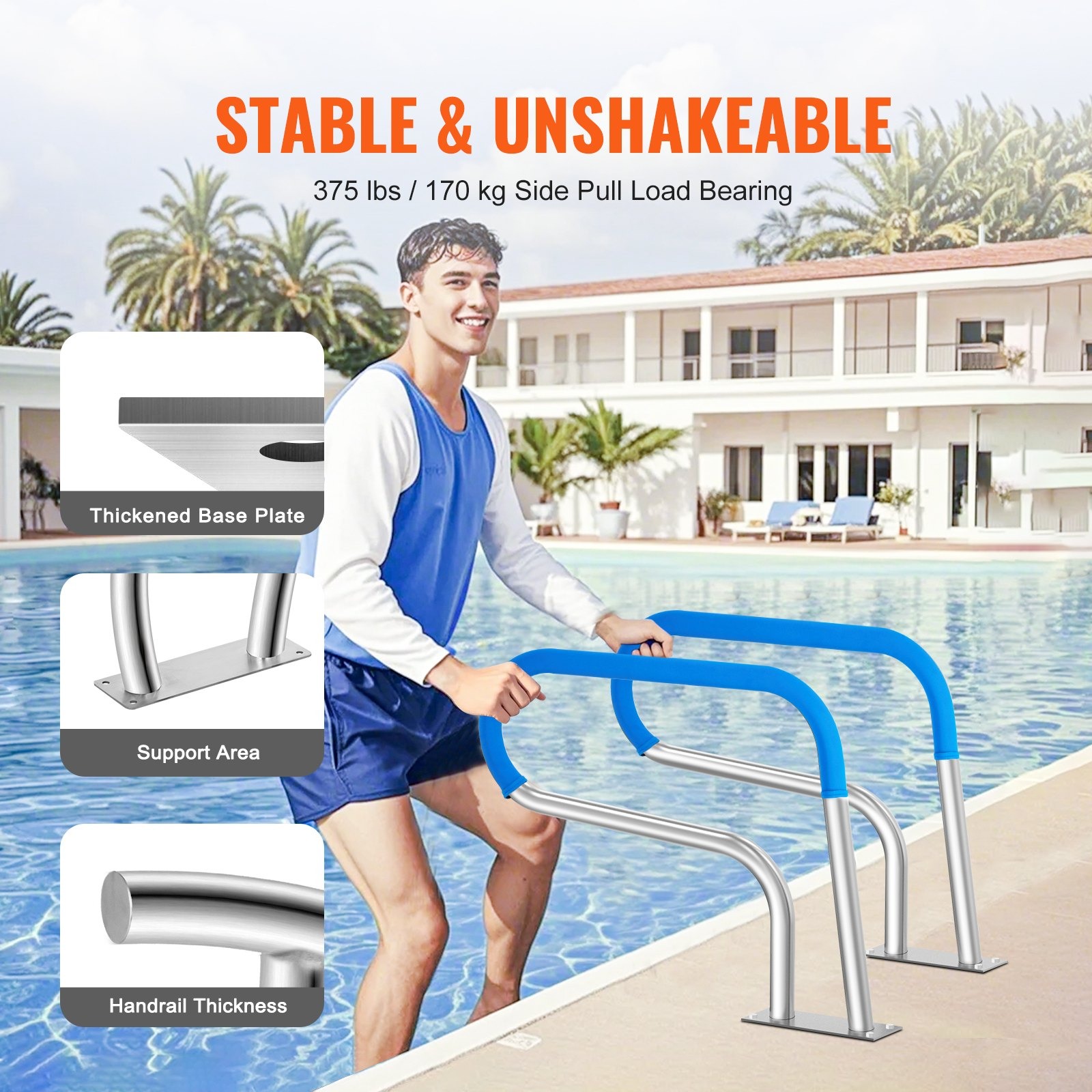 VEVOR Pool Handrail 32x23 Stainless Steel Safety Rail w/ Base Plate - Image 11