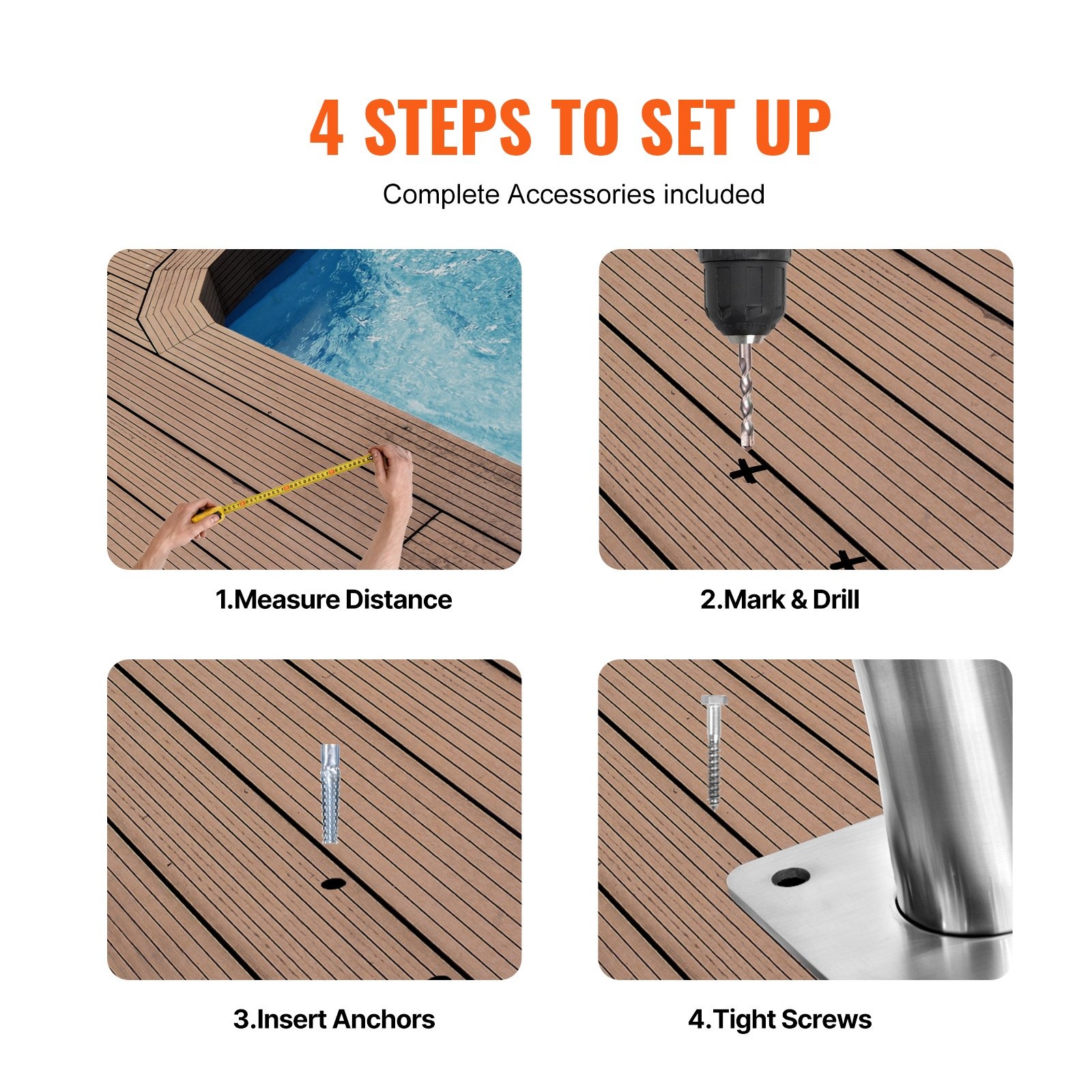 VEVOR Pool Handrail 32x23 Stainless Steel Safety Rail w/ Base Plate - Image 9
