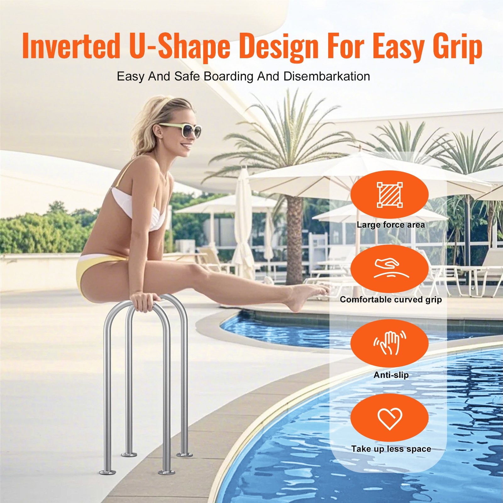 VEVOR Pool Handrail 36x13 Aluminum Safety Rail w/ Base Plate - Image 9