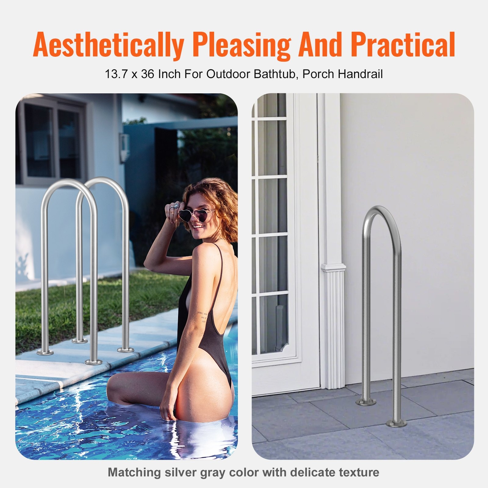 VEVOR Pool Handrail 36x13 Aluminum Safety Rail w/ Base Plate - Image 8