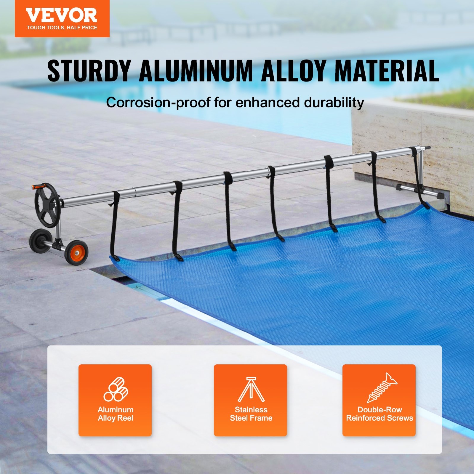 VEVOR Pool Cover Reel 14ft Aluminum Solar Reel Inground w/ Wheels - Image 2
