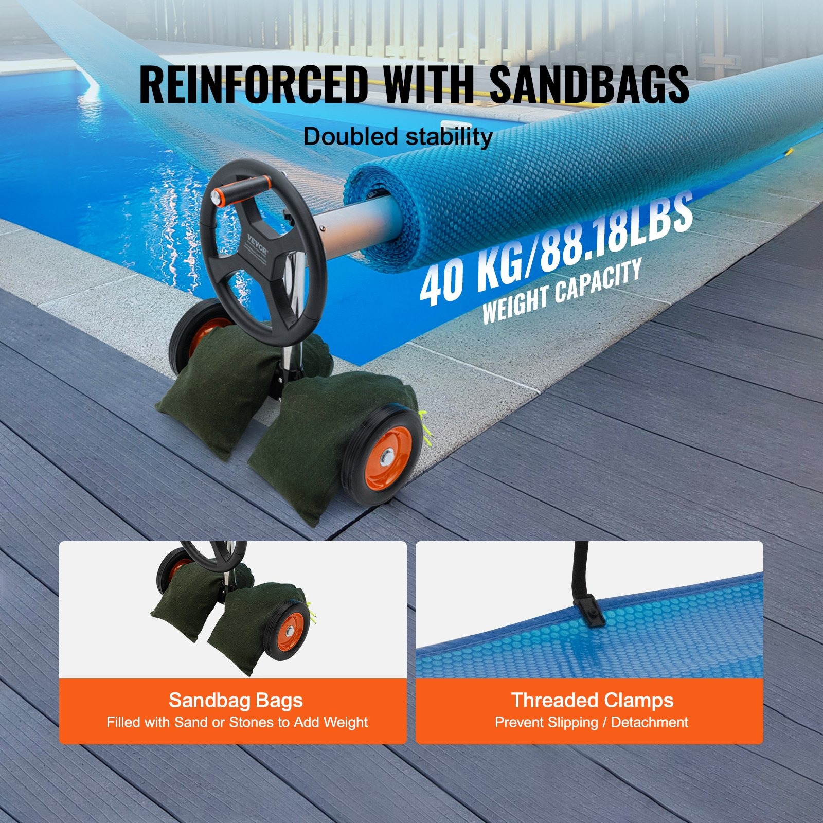 VEVOR Pool Cover Reel 14ft Aluminum Solar Reel Inground w/ Wheels - Image 11