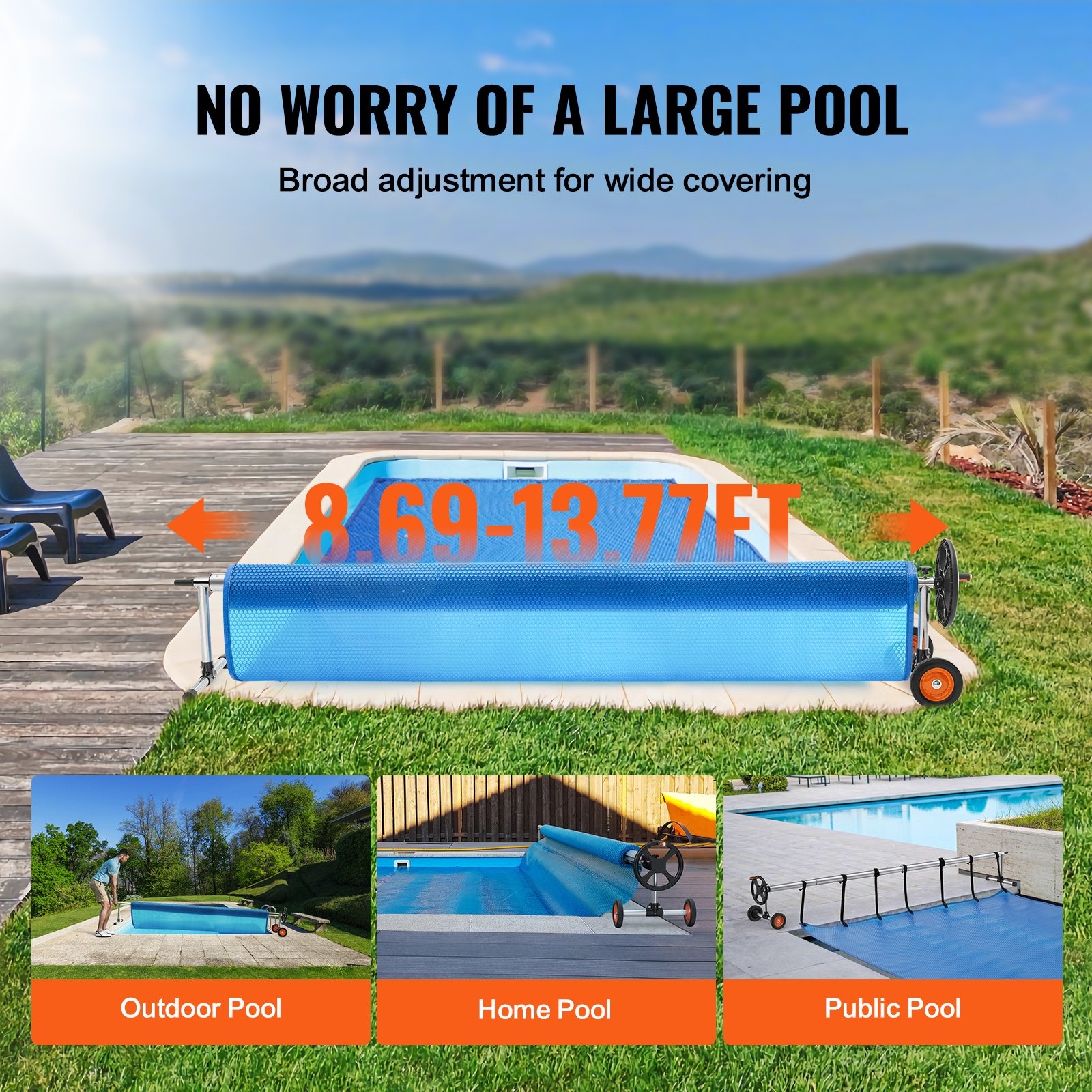 VEVOR Pool Cover Reel 14ft Aluminum Solar Reel Inground w/ Wheels - Image 8