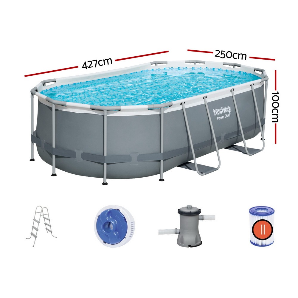 Steel Frame Swimming Pool 427x250x100cm 7250L w/ Pump & Ladder 2006L/H - Image 2