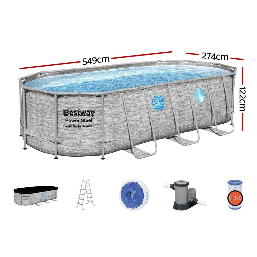 Steel Frame Swimming Pool 549x274x122cm 13430L w/ Pump & Ladder 5678L/H - Image 2