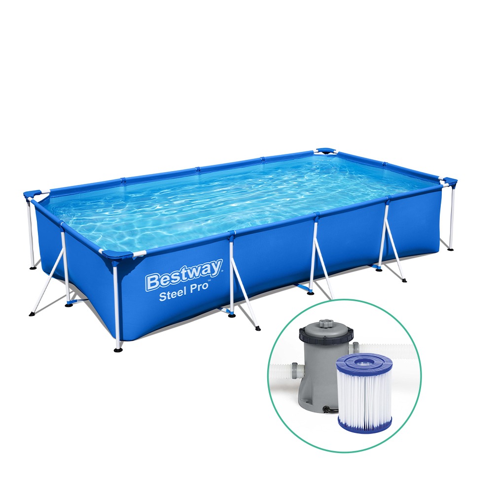 Steel Frame Swimming Pool 300x201x66cm 3300L w/ Pump & Ladder 1249L/H