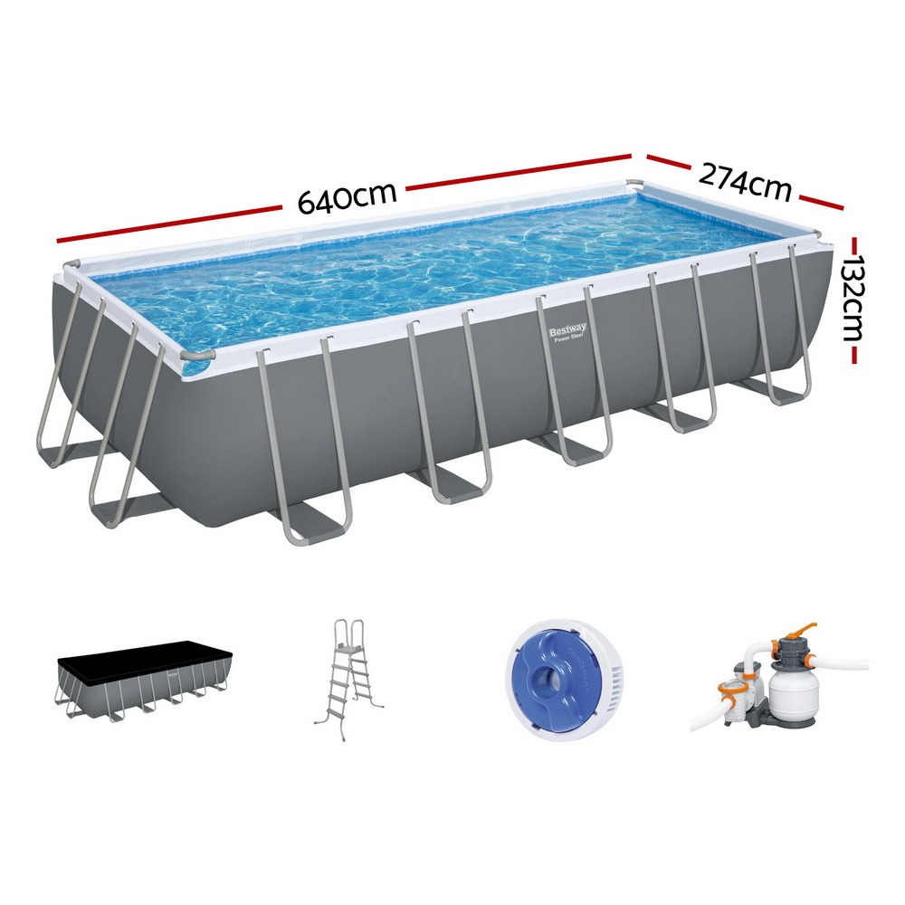 Steel Frame Swimming Pool 640x274x132cm 19281L w/ Pump & Ladder 5678L/H - Image 2