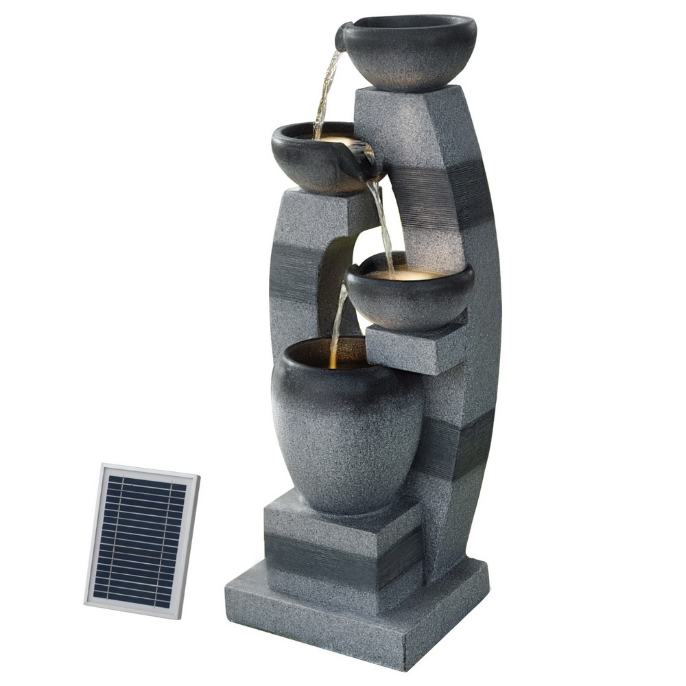 4 Tier Solar Powered Cascading Water Fountain - Grey 350L/H 1.35M Lift