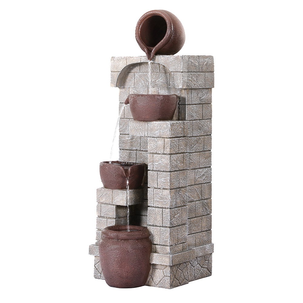 4-Tier Cascading Solar Water Fountain Brown Outdoor/Indoor Pot Feature 100-200L/H Flow