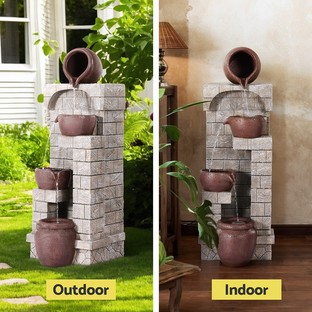 4-Tier Cascading Solar Water Fountain Brown Outdoor/Indoor Pot Feature 100-200L/H Flow - Image 6