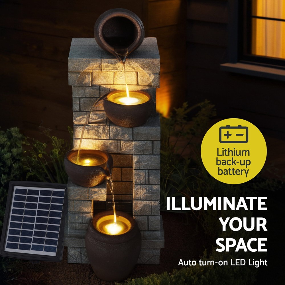 4-Tier Cascading Solar Water Fountain Brown Outdoor/Indoor Pot Feature 100-200L/H Flow - Image 5
