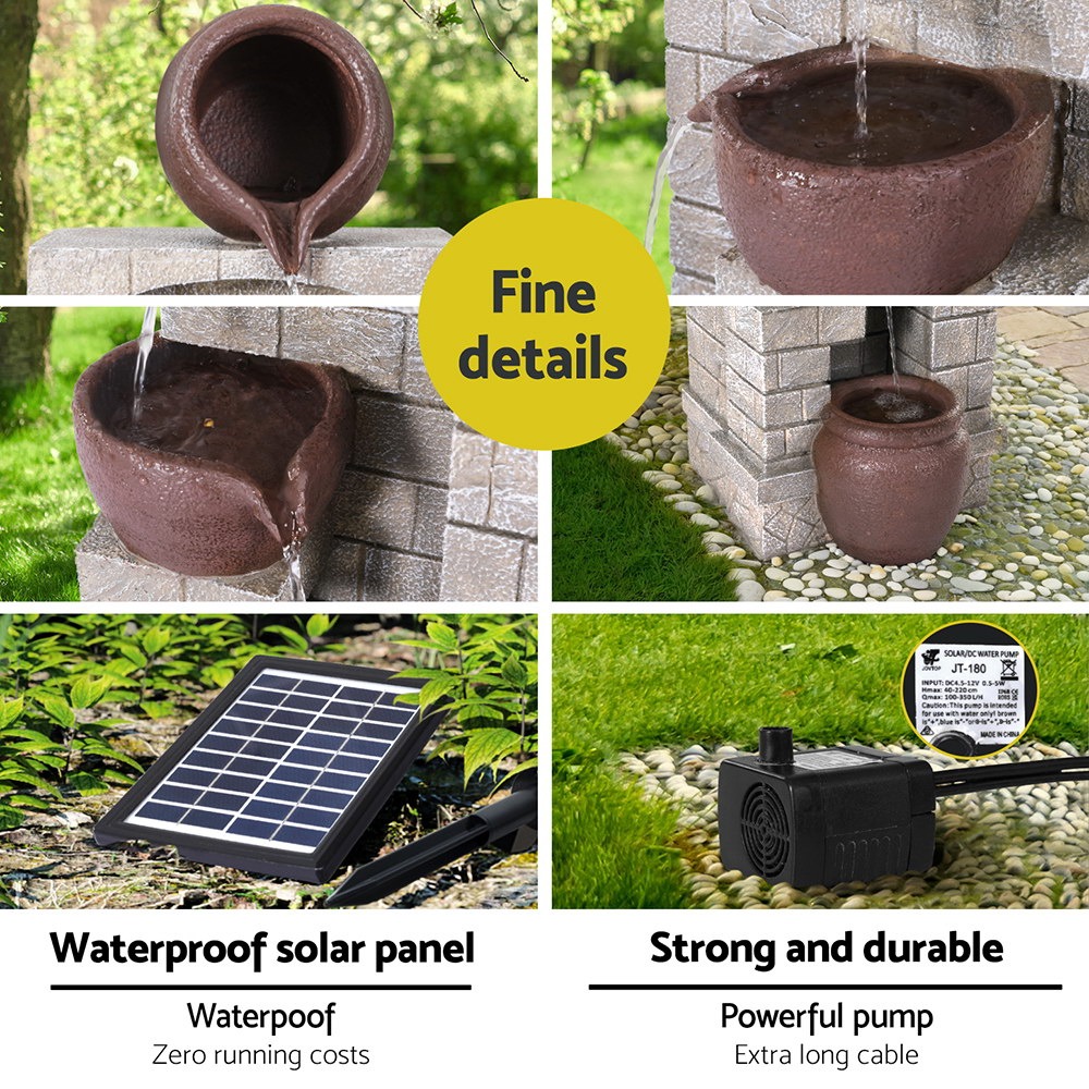 4-Tier Cascading Solar Water Fountain Brown Outdoor/Indoor Pot Feature 100-200L/H Flow - Image 4