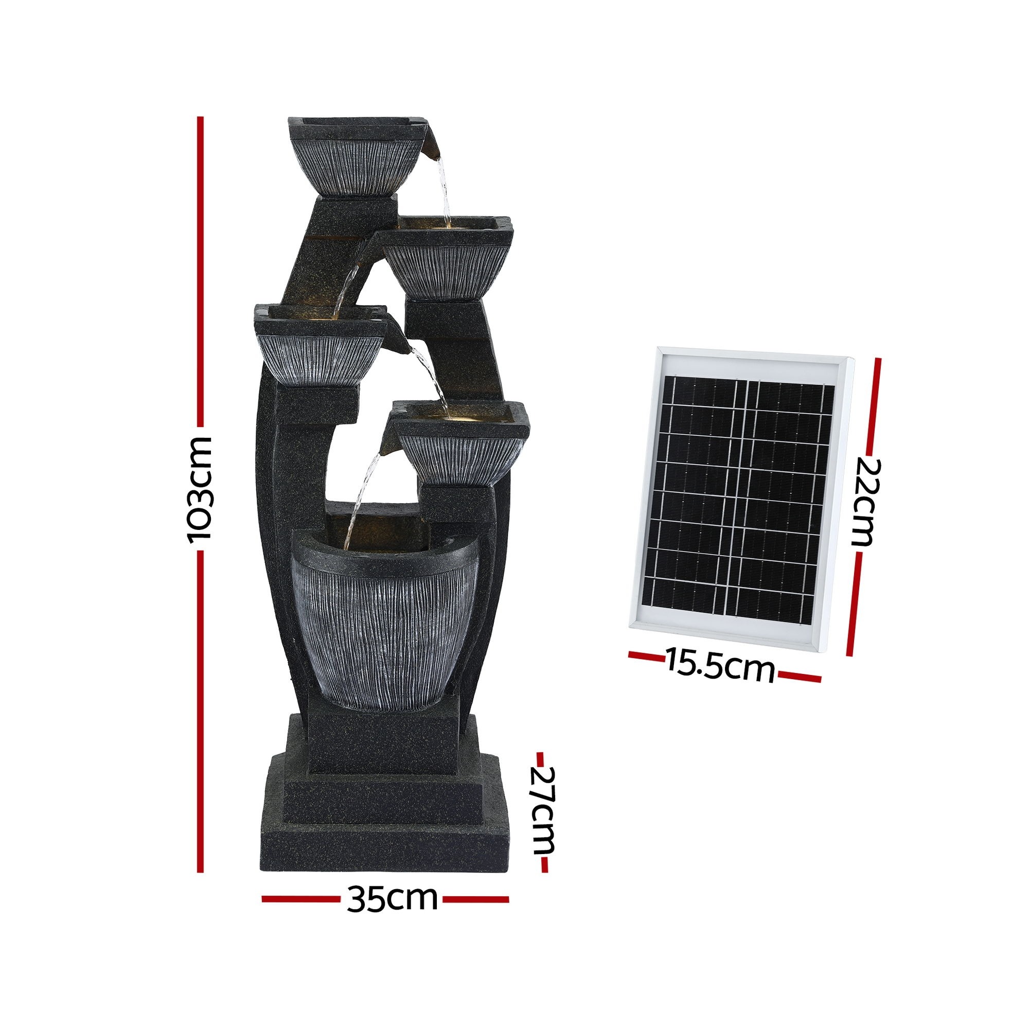 5-Tier Cascading Solar Water Fountain Grey Bowl Design Outdoor/Indoor 350L/H Flow - Image 7