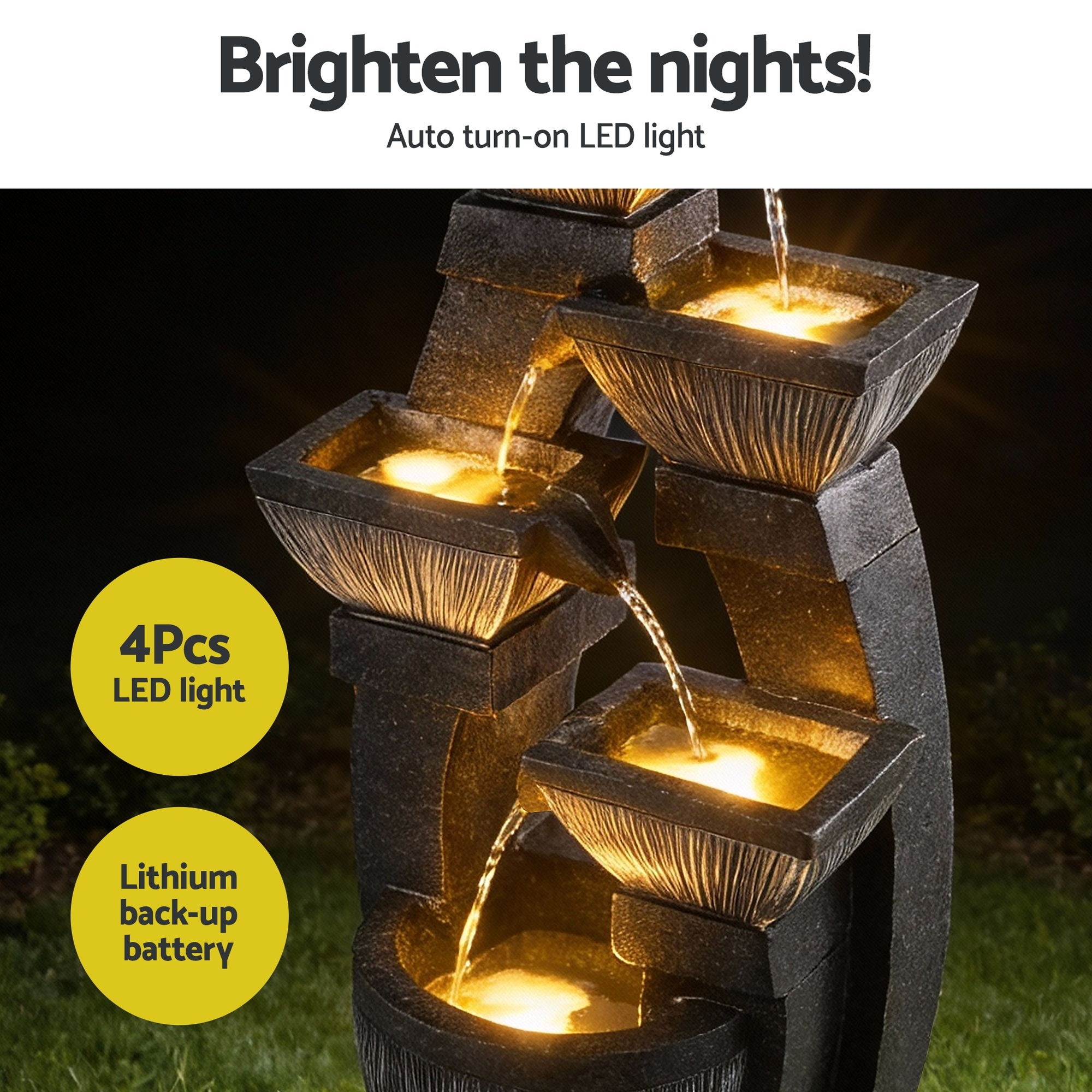 5-Tier Cascading Solar Water Fountain Grey Bowl Design Outdoor/Indoor 350L/H Flow - Image 4