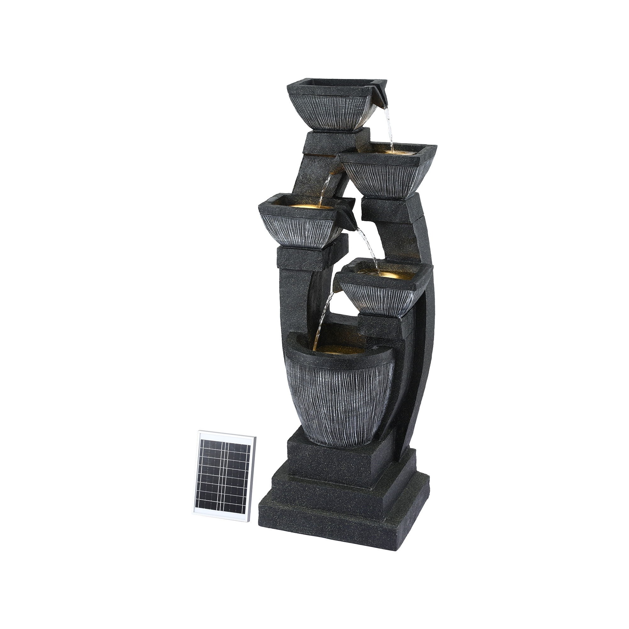 5-Tier Cascading Solar Water Fountain Grey Bowl Design Outdoor/Indoor 350L/H Flow