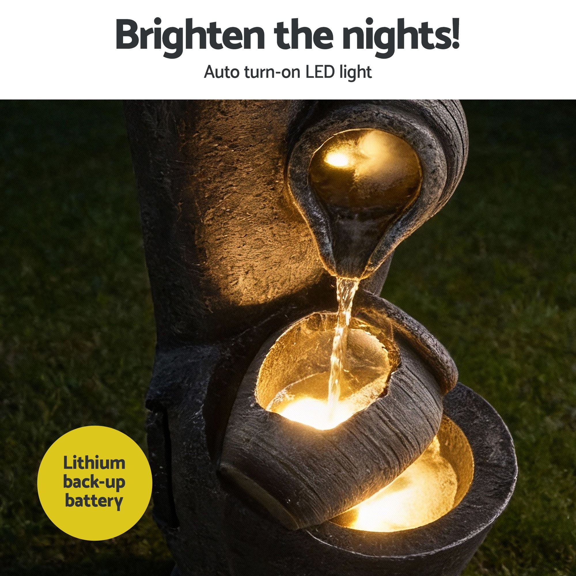 3-Tier Cascading Solar Water Fountain Grey Pot Design with LED Lights 80CM 350L/H Flow - Image 4