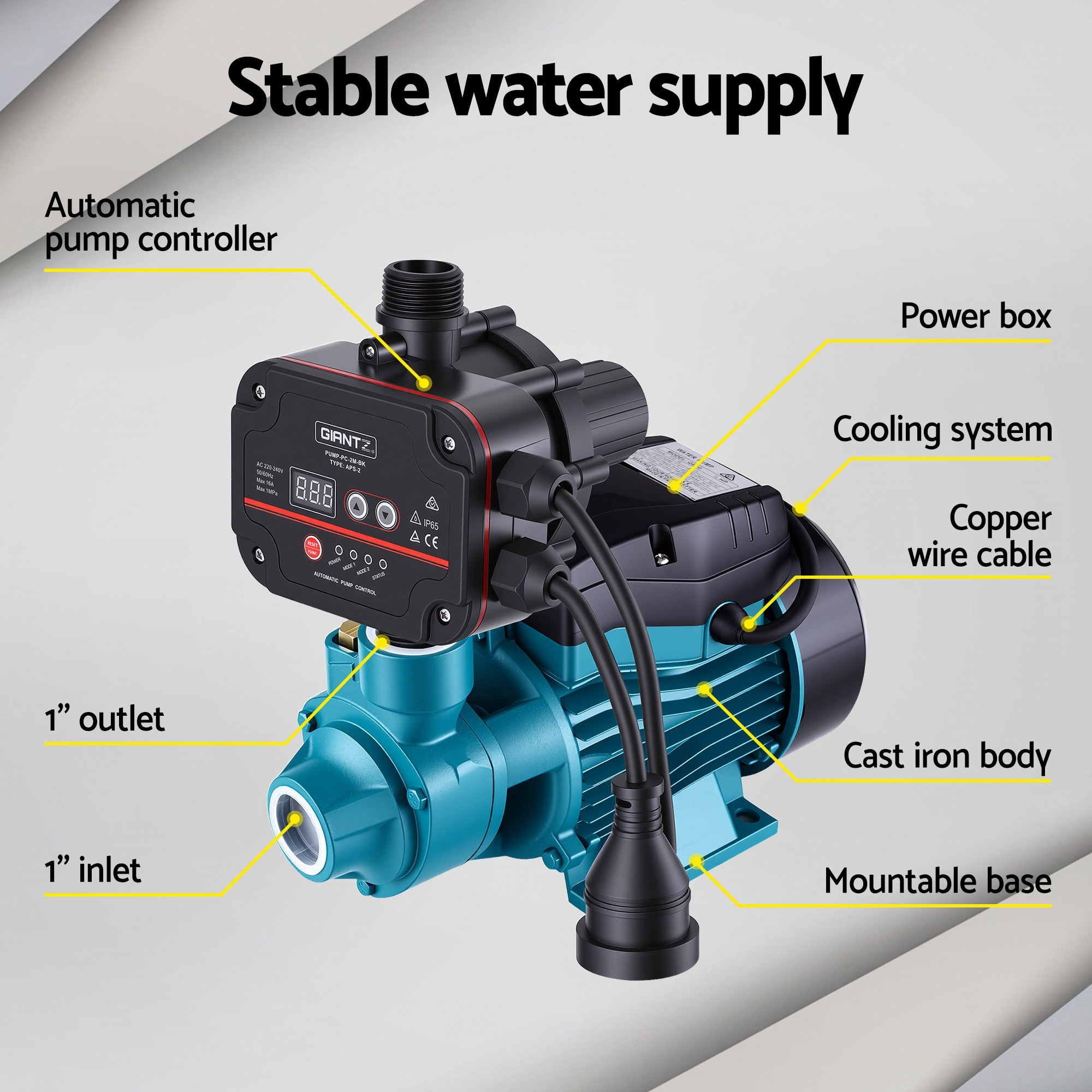 Peripheral Water Pump with Automatic Controller Garden Rain Tank & Clean Water Use 0.5HP 35L/Min Flow 35M Head - Image 8