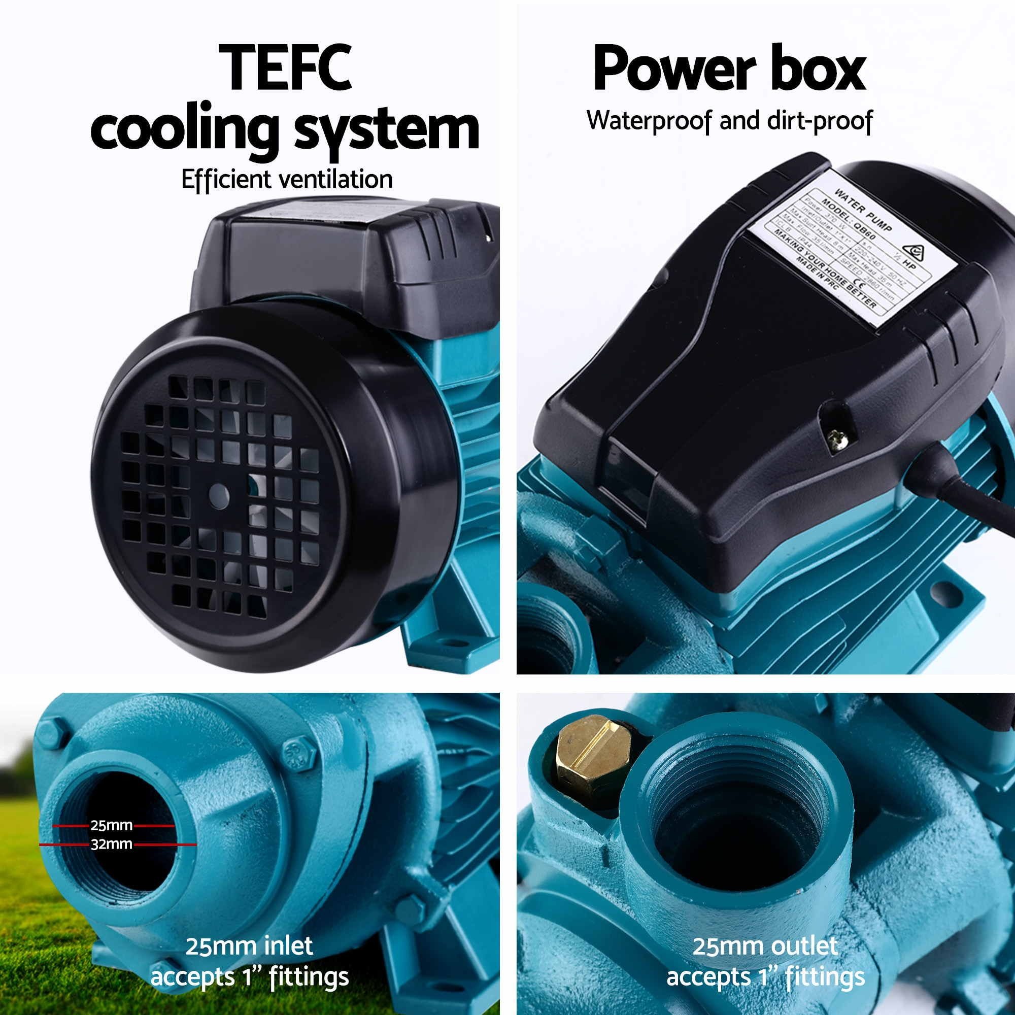 Peripheral Water Pump with Automatic Controller Garden Rain Tank & Clean Water Use 0.5HP 35L/Min Flow 35M Head - Image 5