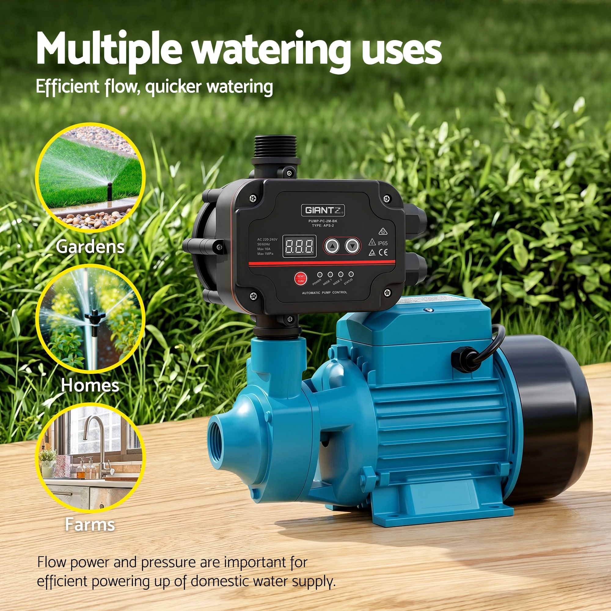 Peripheral Water Pump with Auto Controller Cast Iron Garden & Irrigation Use 1HP 35L/Min Flow 35M Head - Image 8