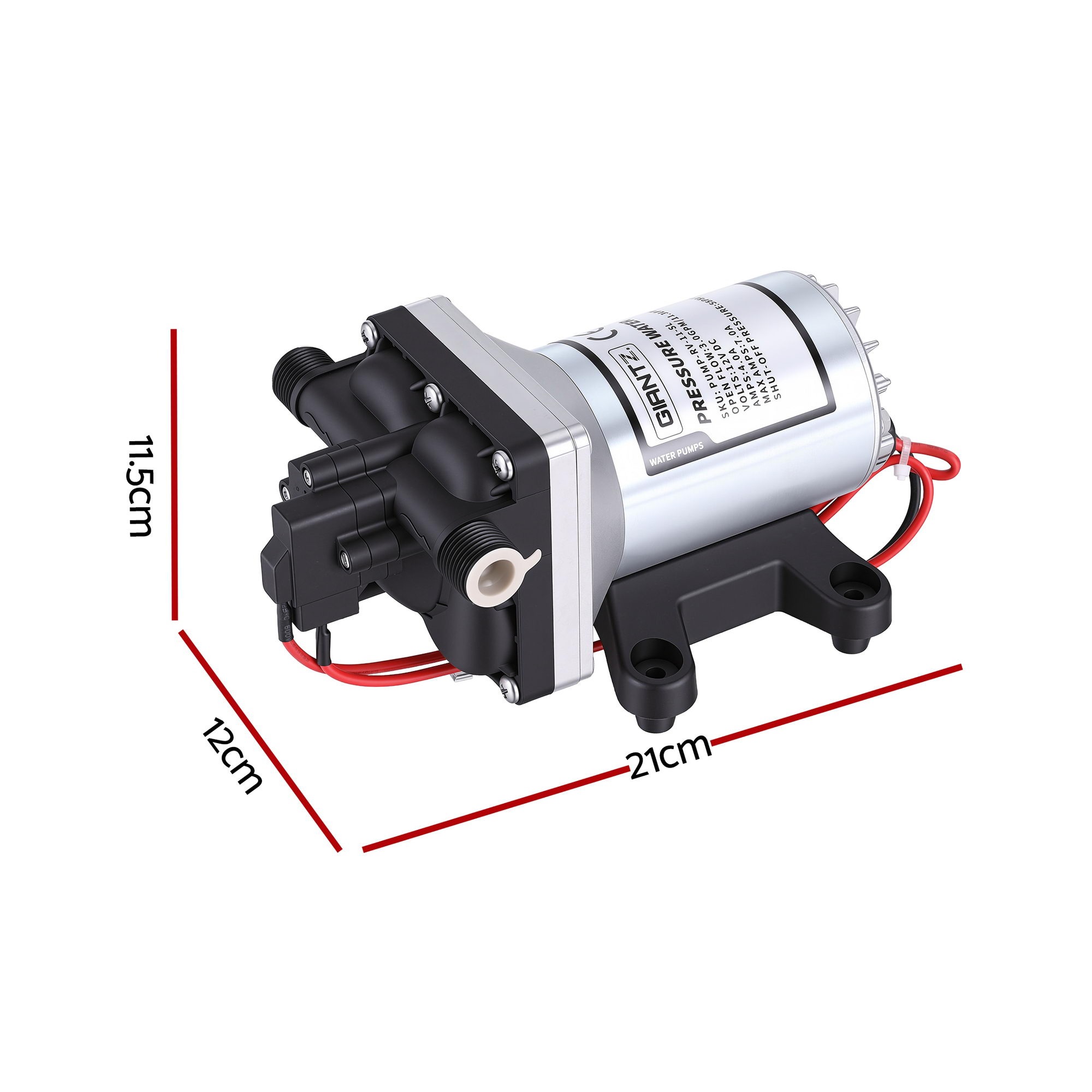 12V High Pressure Self-Priming Water Pump with Auto Switch for RV Caravan & Boat 11.3L/Min Flow - Image 2
