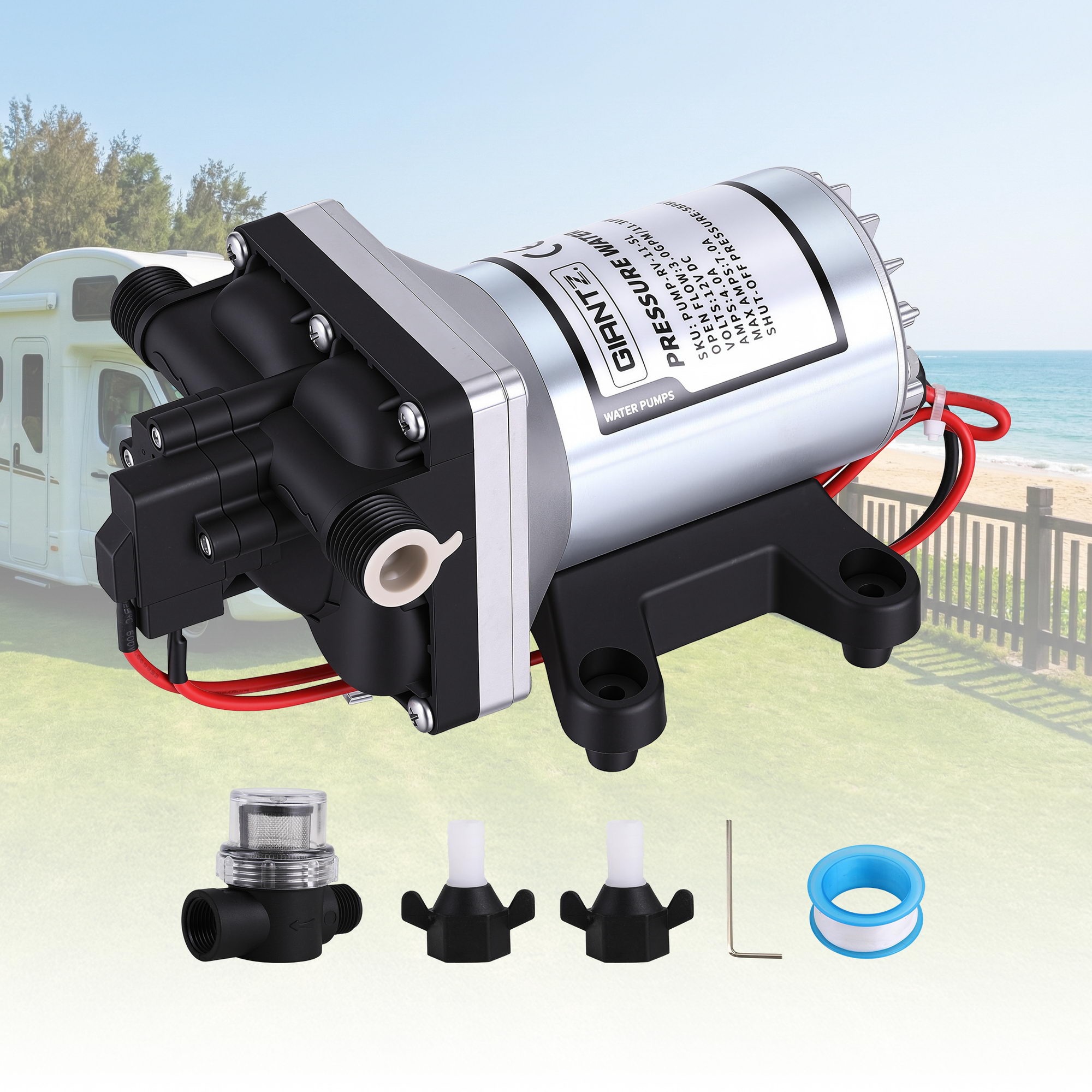 12V High Pressure Self-Priming Water Pump with Auto Switch for RV Caravan & Boat 11.3L/Min Flow - Image 3