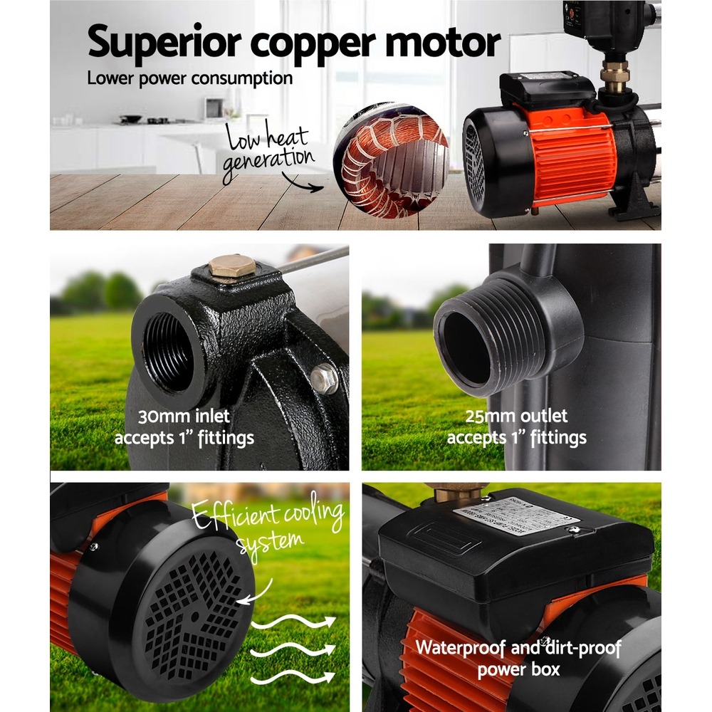 5-Stage Auto Garden Pump Irrigation Booster Home Farm Lawn Black 1800W 12,600L/HR 210L/Min Flow - Image 8
