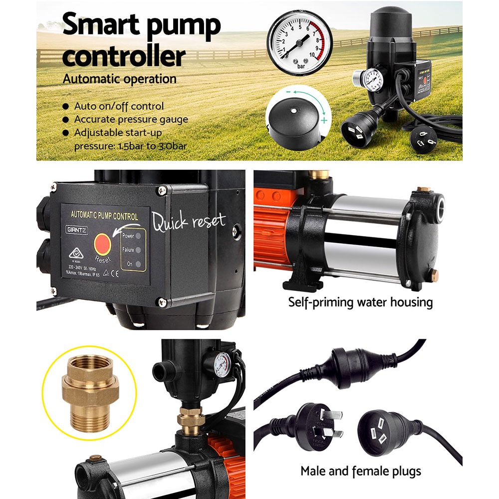 5-Stage Auto Garden Pump Irrigation Booster Home Farm Lawn Black 1800W 12,600L/HR 210L/Min Flow - Image 7