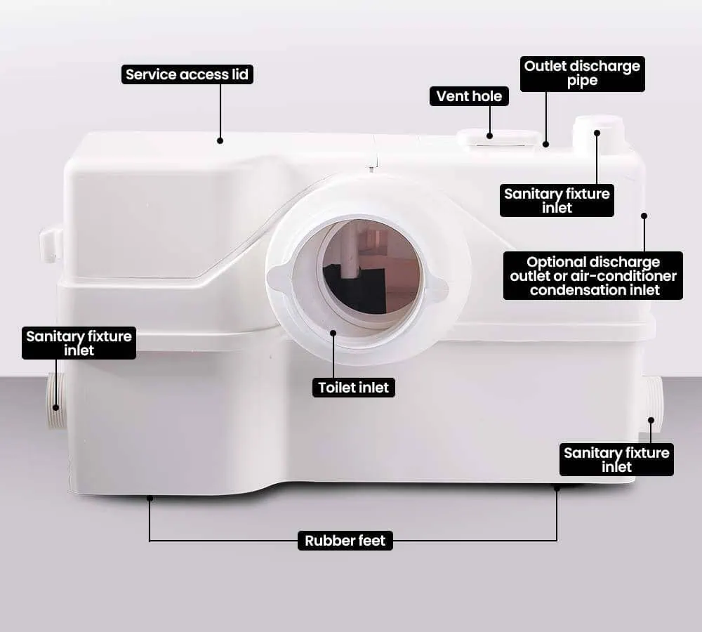 Macerator Pump 800W Commercial 4 Inlet for P-Trap Toilet Upflush Heavy-Duty 180L/min Flow - Image 4