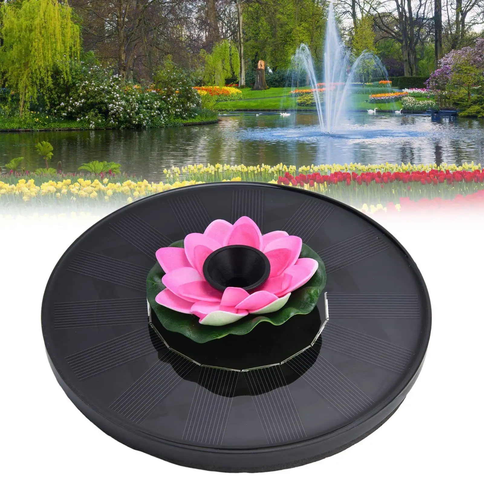 Lotus Solar Floating Fountain Pump with 4 Spray Styles – for Birdbaths, Garden Ponds & Pools 180L/H Flow - Image 7