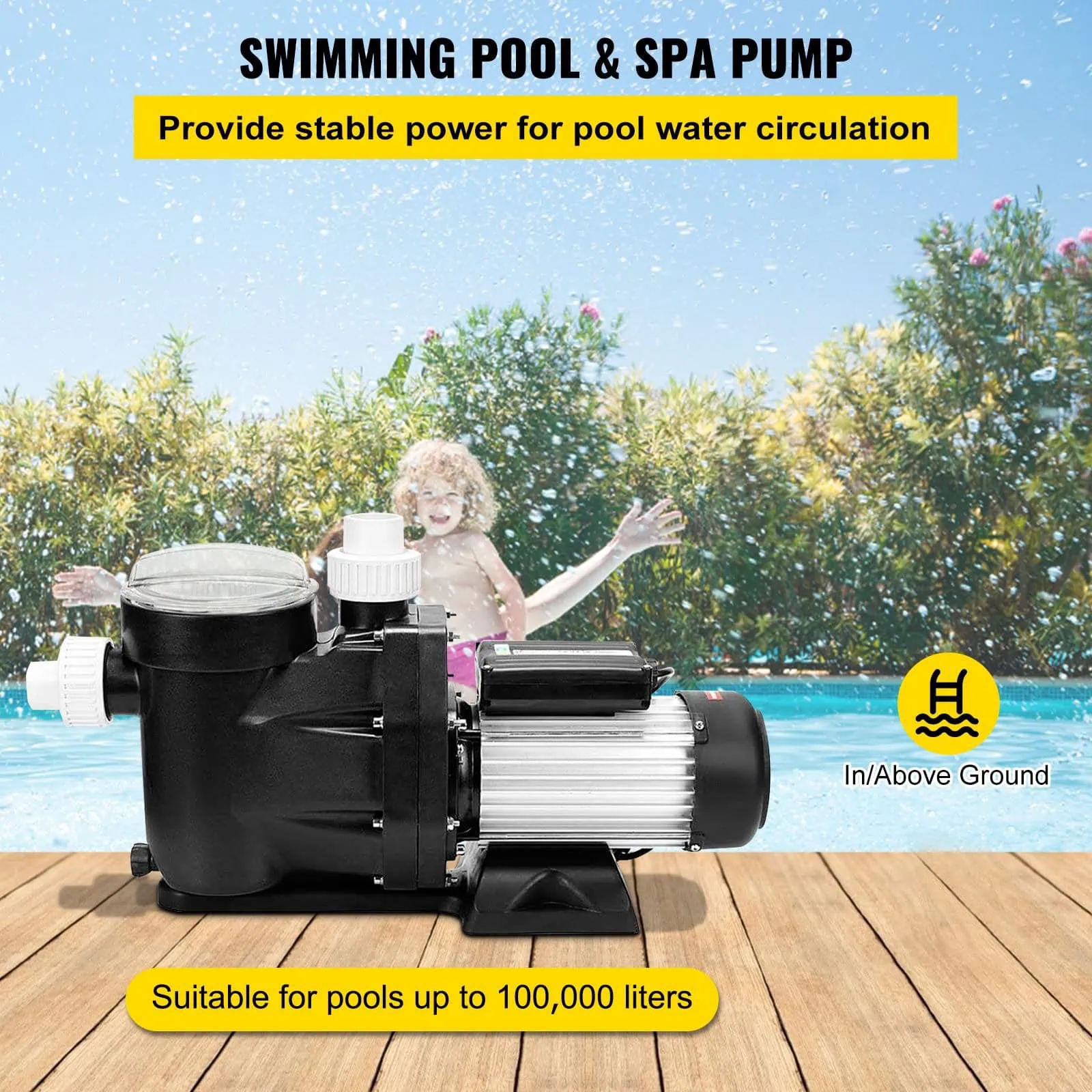 2.5HP 1850W Swimming Pool Filter Pump – 148GPM Single Speed Pump for Above Ground Pools & Spas - Image 2