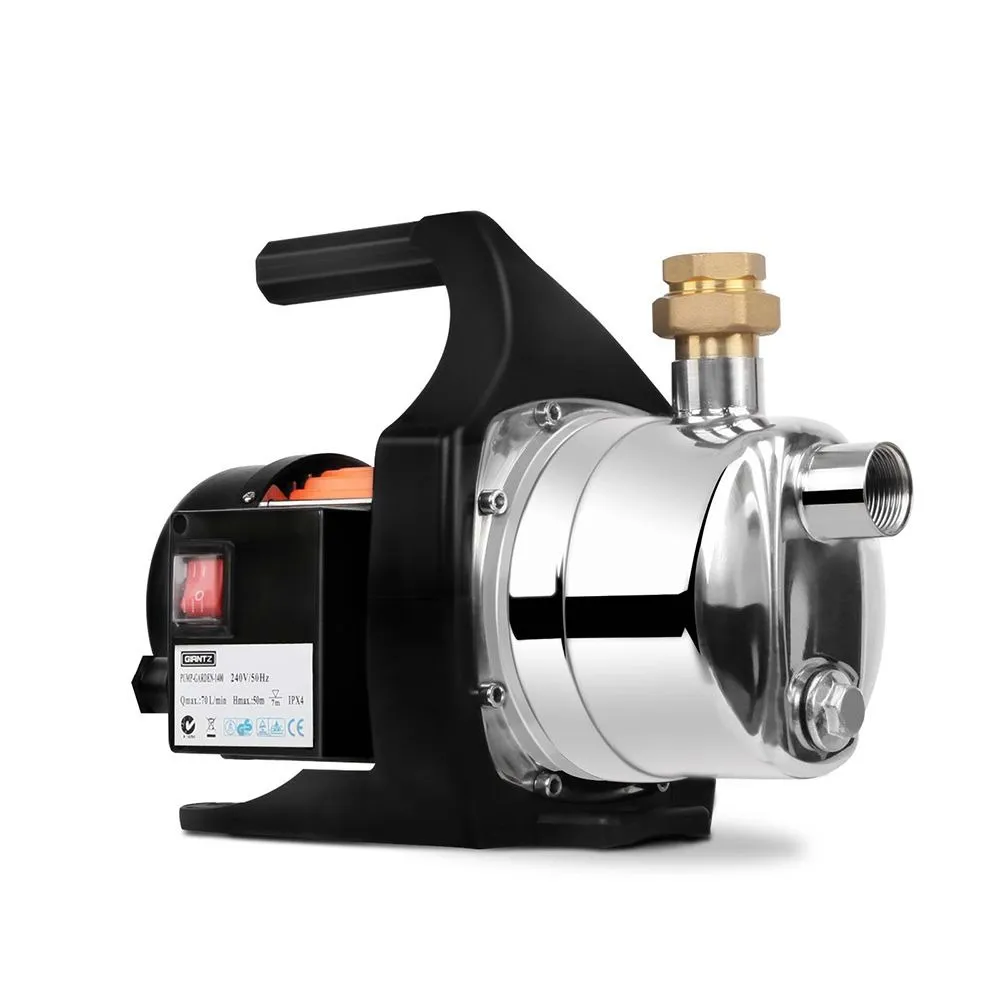1500W garden jet pump with stainless steel body and motor, front view