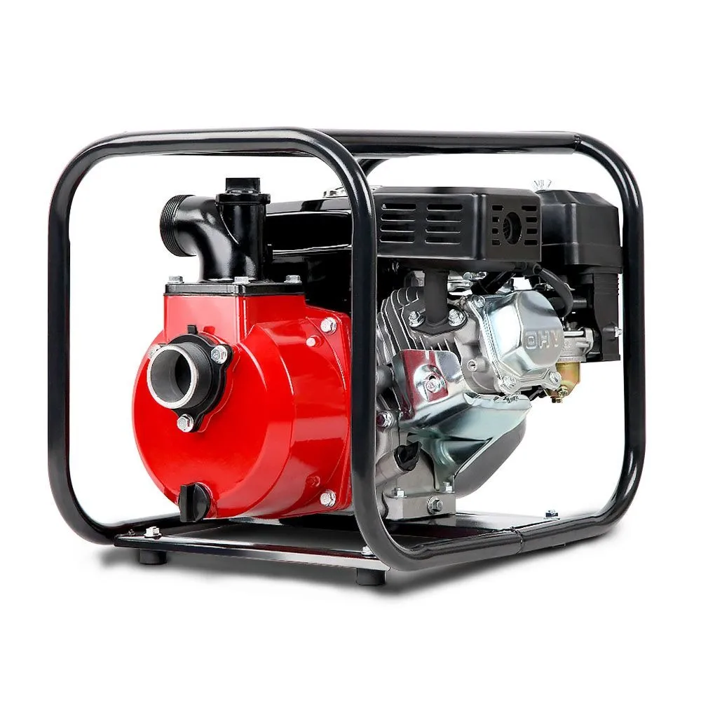 Giantz 210cc petrol water pump in black and red with 50mm inlet and outlet and recoil start