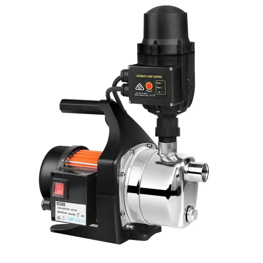 Garden pump with controller, stainless steel water pump shown with automatic pressure controller