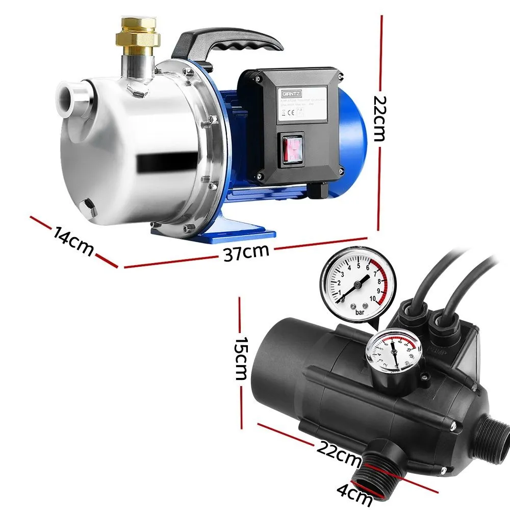Stainless Steel Jet Pump 1100W High Pressure Garden Water Pump with Auto Controller 4,600L/H 45m Head Black - Image 3
